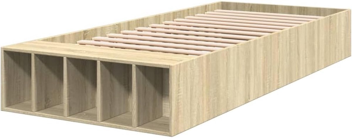 Bedframe met Opbergruimte - 1-Persoonsbed Frame - Slaapkamer Organisatie - Bewerkt Hout - 100x200 cm - Sonoma Eiken