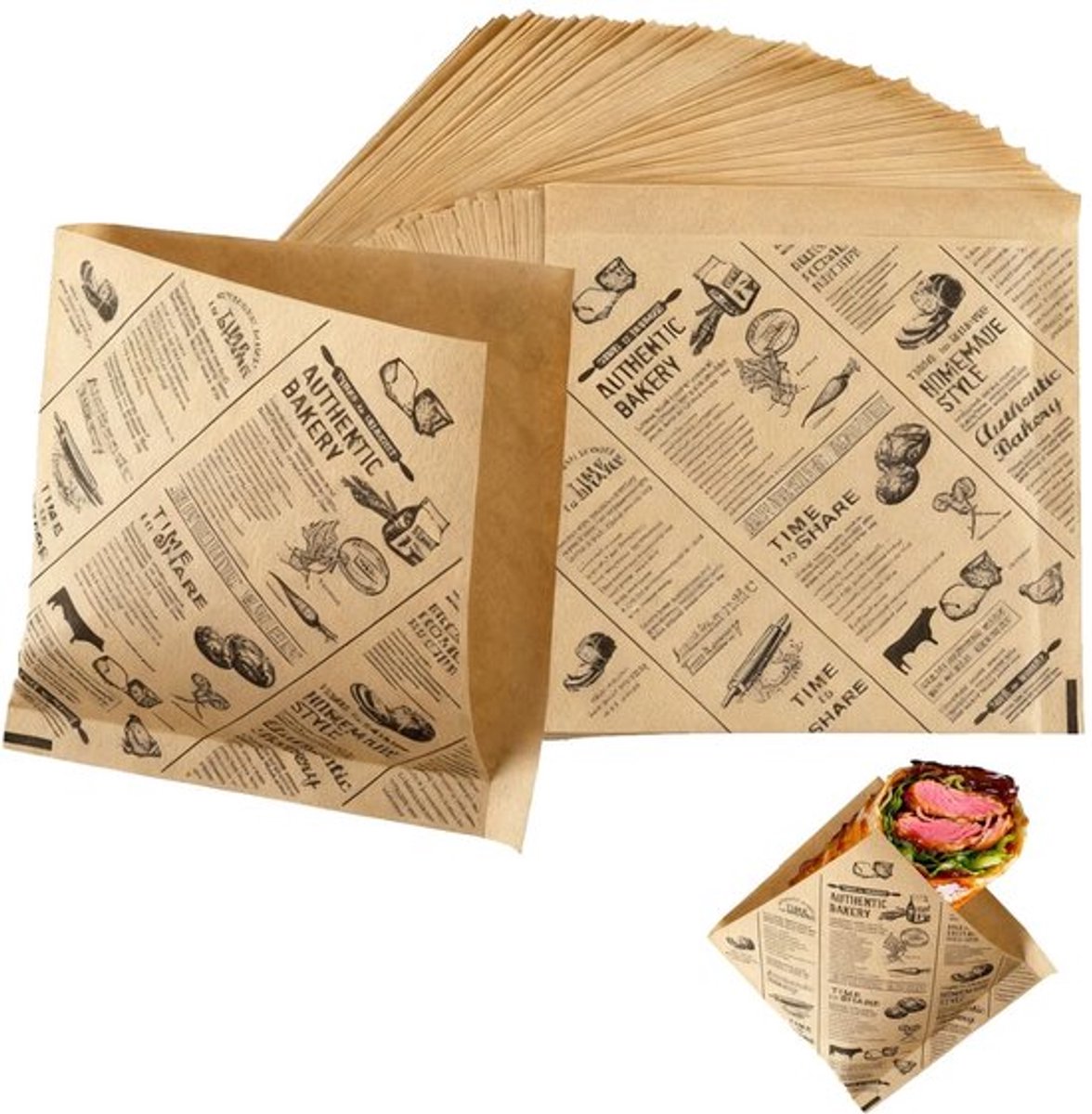 Burgerzakken 100 stuks - Driehoekig - Vetbestendig - Voedselveilig - Herbruikbaar - Milieuvriendelijk 18x18 cm - Snackzakken