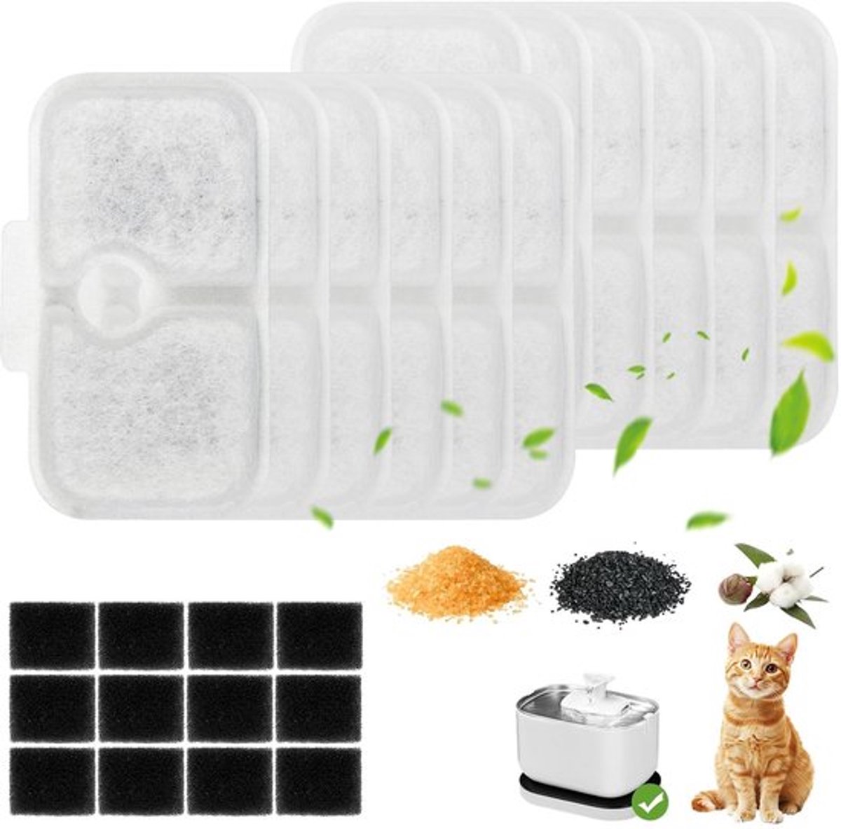Kattenfonteinfilter 12 Stuks - Reservefilter - Drinkfontein Filters - Navulling - Sponsfilters - Compatibel met Petlibro PLWF105/PLWF115/PLWF005 - Drinkfonteinfilter