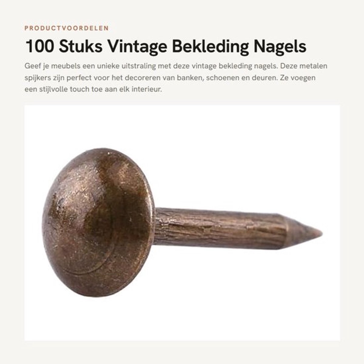 Bekleding Nagels 100 Stuks - Vintage Metalen Tag - Decoratieve Tack Studs - Meubelaccessoires - Stevig Ijzermateriaal - Diverse Grootte 11/17 mm - Meubelspijkers