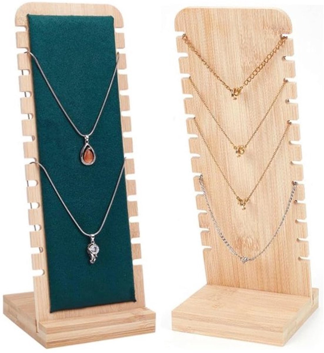Halsketting Display - 12 Slots Sieradenhouder - Houten Sieradenstandaard - Minimalistisch Design - Duurzaam - Afmetingen 10x10x26 cm