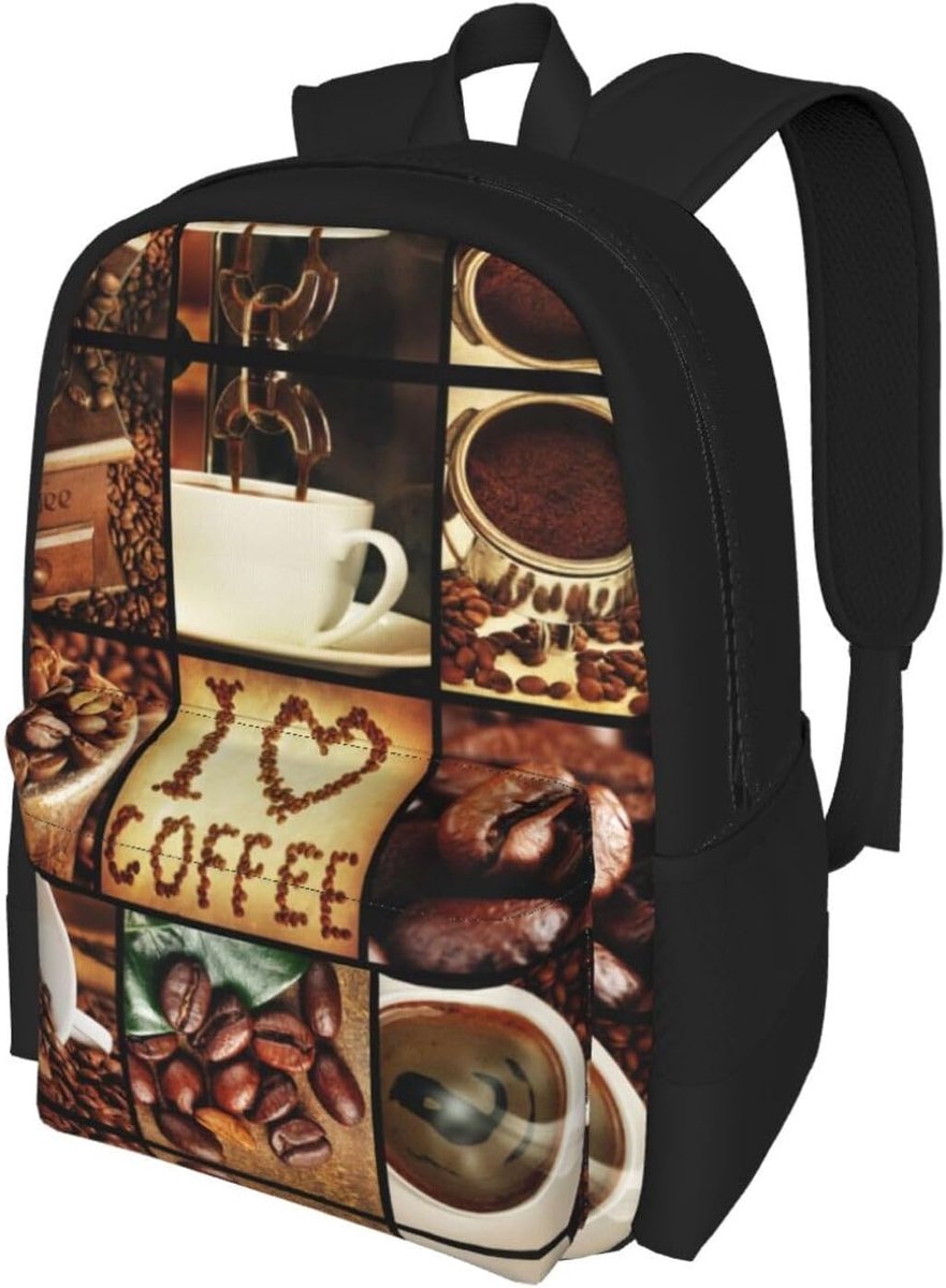 Laptop Rugzak - Reisrugzak Luiertas - Dagelijks Gebruik - Volledige Print - Groot Formaat - Koffie Collage – foto 7