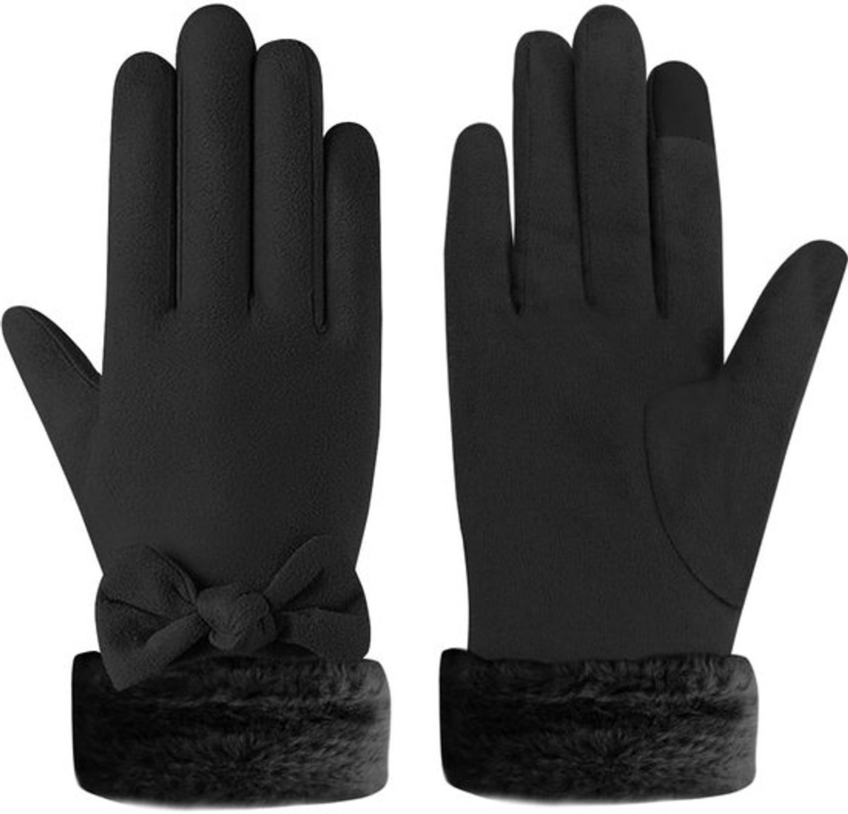 Warme touchscreen-handschoenen voor dames, modieuze thermische winterhandschoenen met strik, verdikte zachte pluche rijhandschoenen voor koud weer