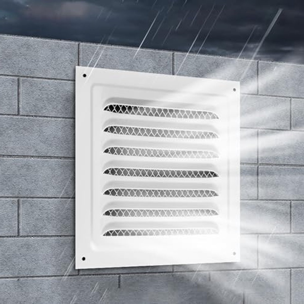 Wandrooster met vliegenscherm - Ventilatierooster buitenkanaal - Frisse luchtstroom - Roestvrij staal - 150x300mm - Wit
