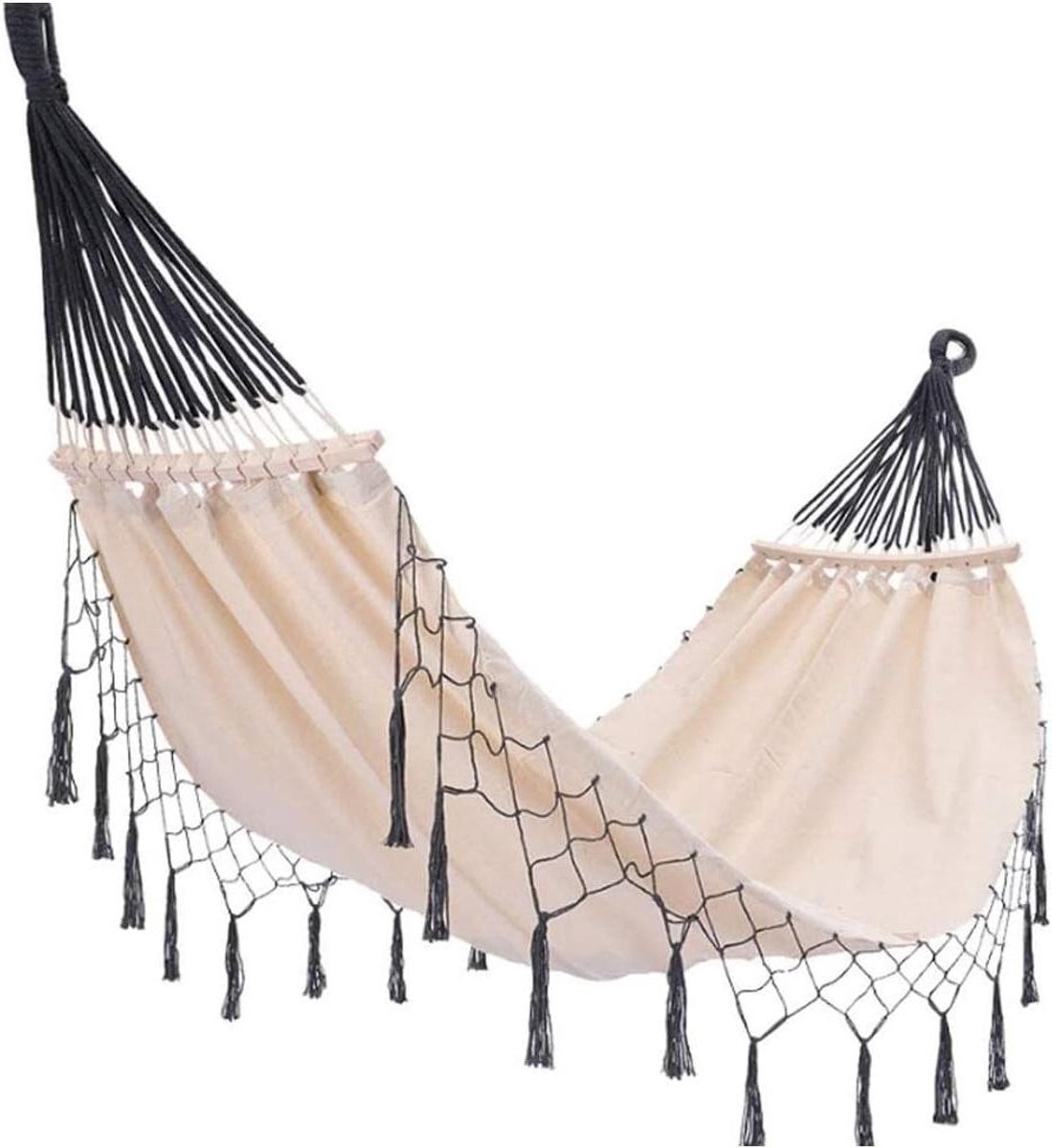 Katoenen Hangmat - Kampeerhangmat Strandhangmat - Ontspannen Buiten - Scheurvast Canvas - 200x100 cm - Wit