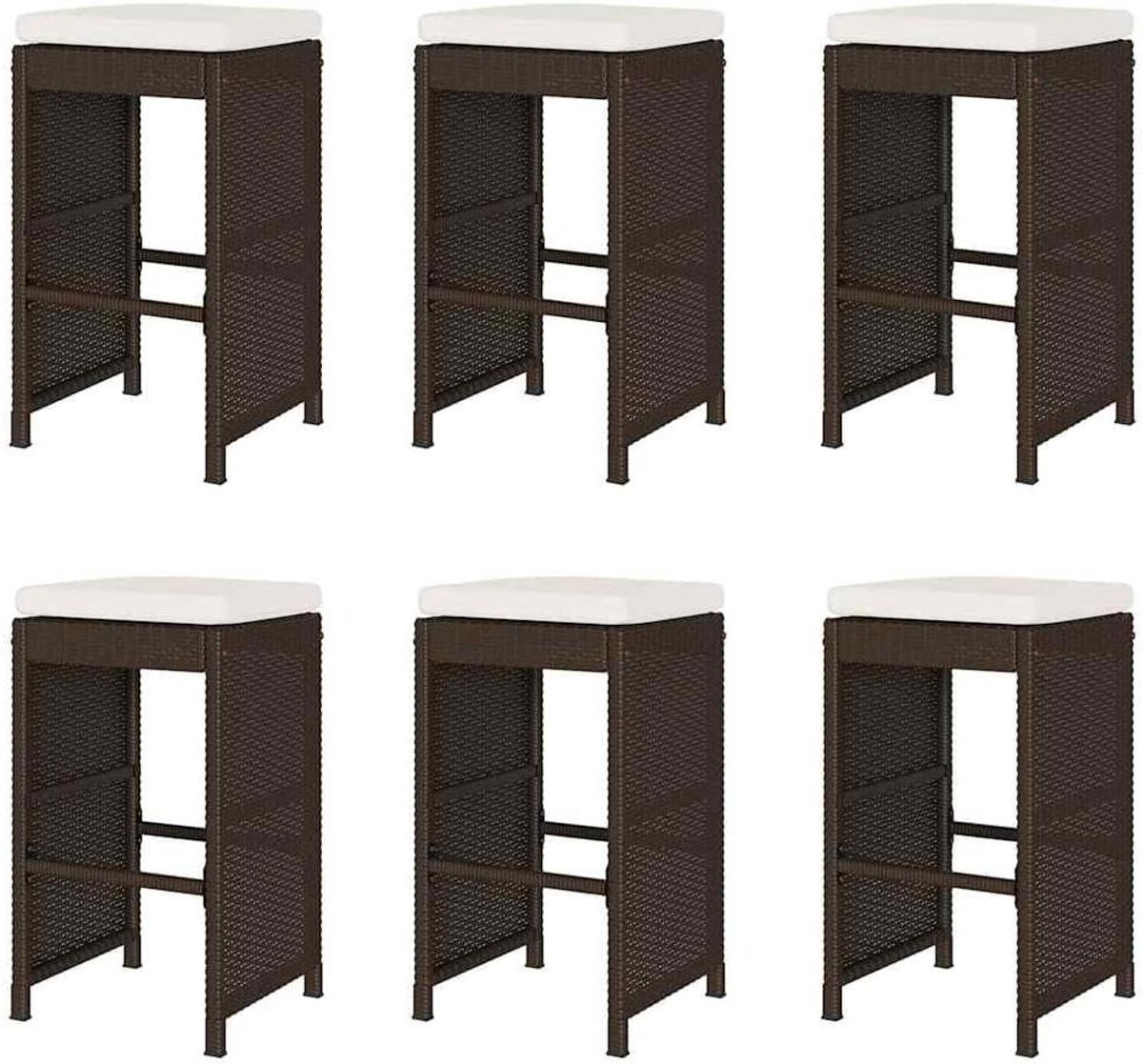 Tuinbarkrukken - Buitenstoelen Terraskrukken - Buiten Zitten - Met Kussens - 6 stuks - Bruin