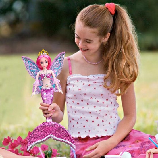 Speelgoedpop met Vleugels - Meisjespop Vinyl - Waterpret Spelen - Afneembare Vleugels - 42 cm - Roze — afbeelding 2