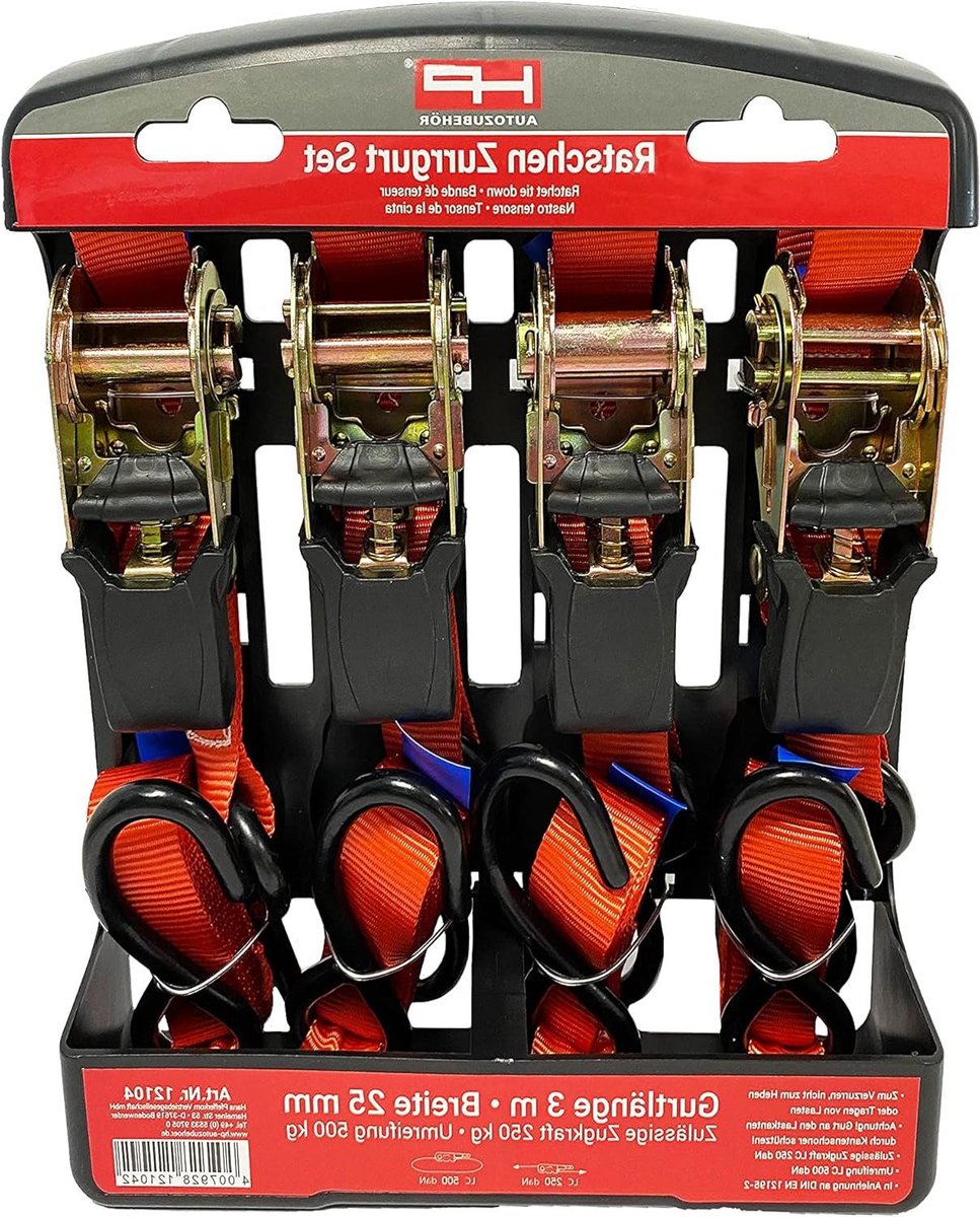 Spanbanden Set - Rateltouw Sjorband - Goederen Vervoeren - Automatische Rol-up - 4 stuks 3 meter - Geel