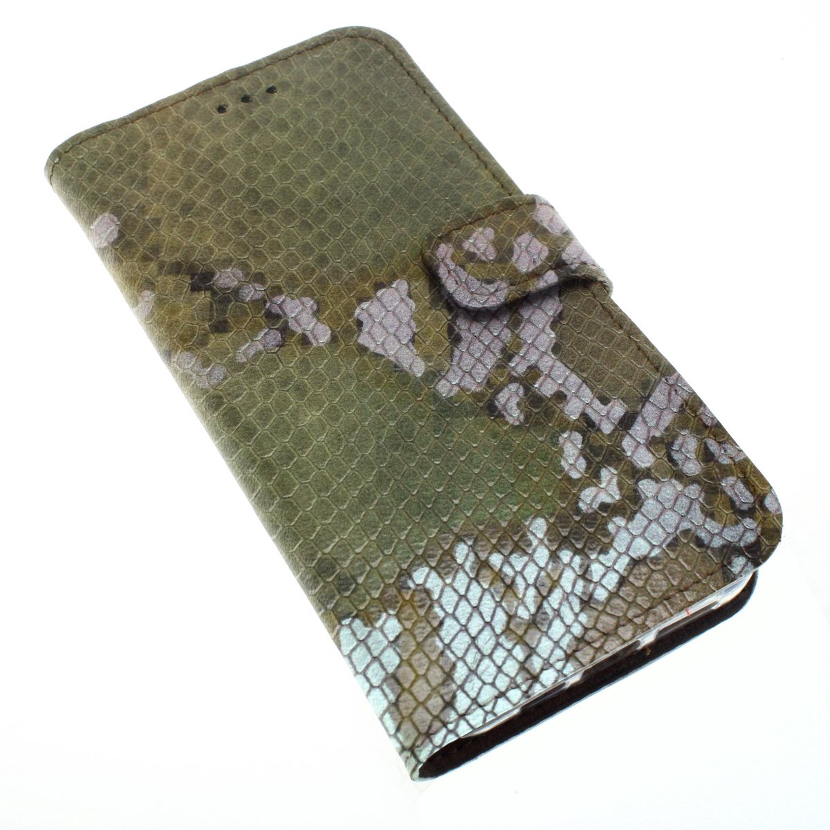 Handgemaakt Multicolor slangenprint geitenleer echt leren Samsung Galaxy A32 (4G) bookcase hoesje met vier pasjes vak en een briefgeldvak nr-10