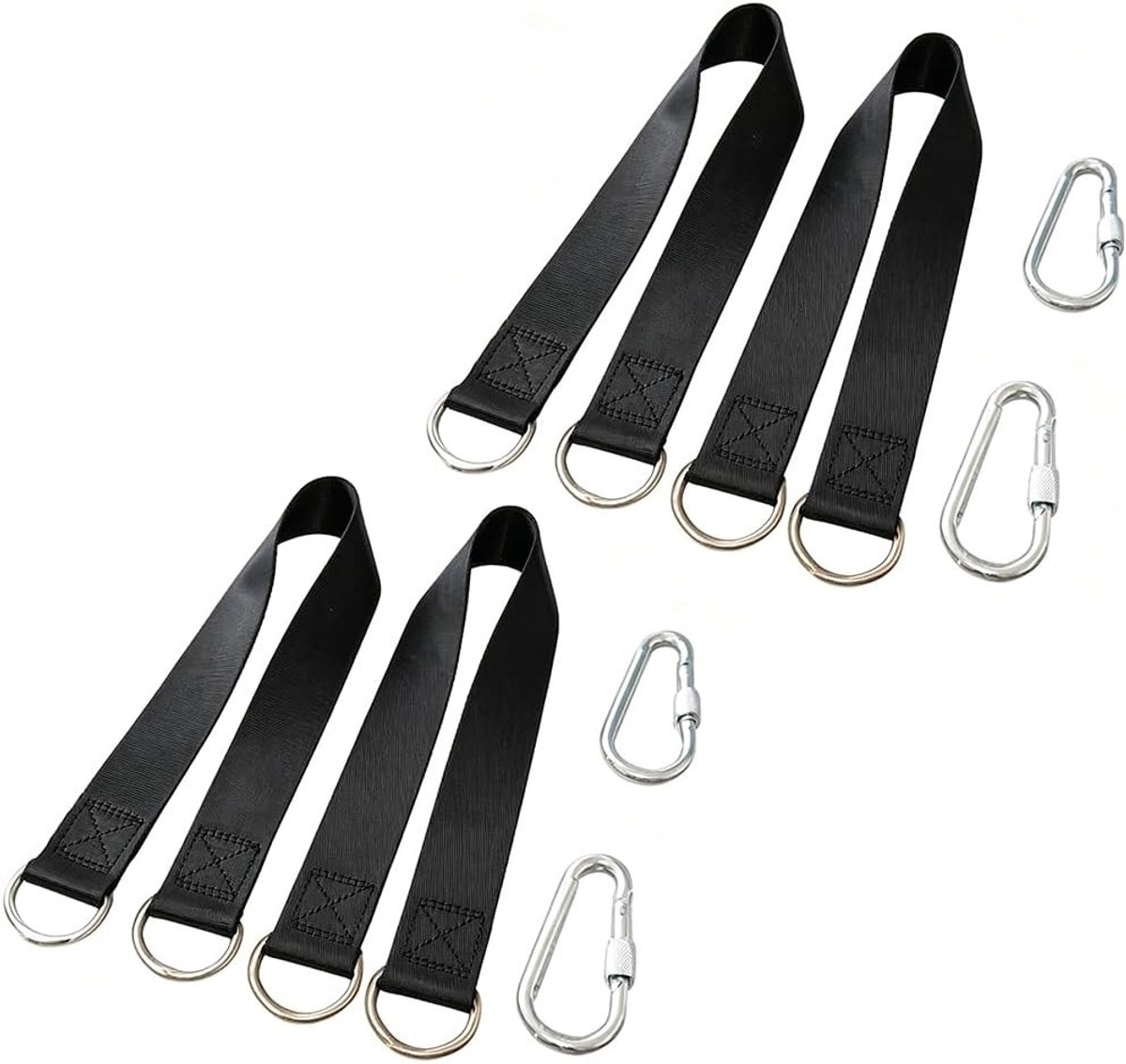 Riem voor hangmat en schommelbank met karabijnhaak, boombevestiging, touw en accessoires voor binnen en buiten, 4 stuks, ideaal voor ontspanning en fitness