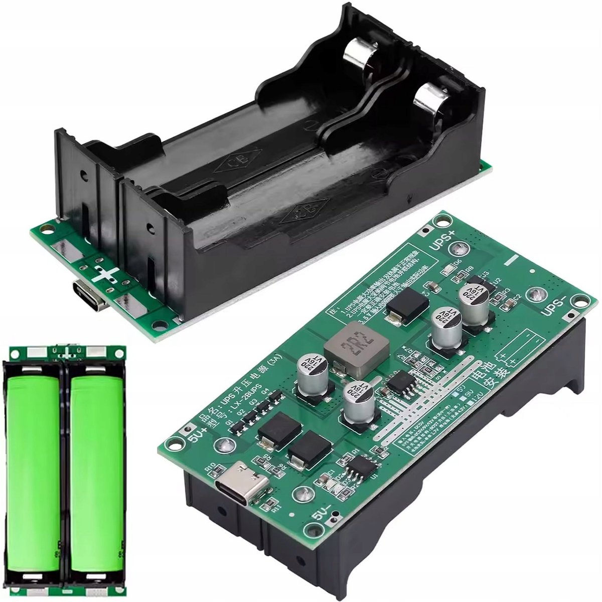 Rosfix Mini UPS Module - 5V USB-C Voeding - 2x18650 Automatisch Overschakelen