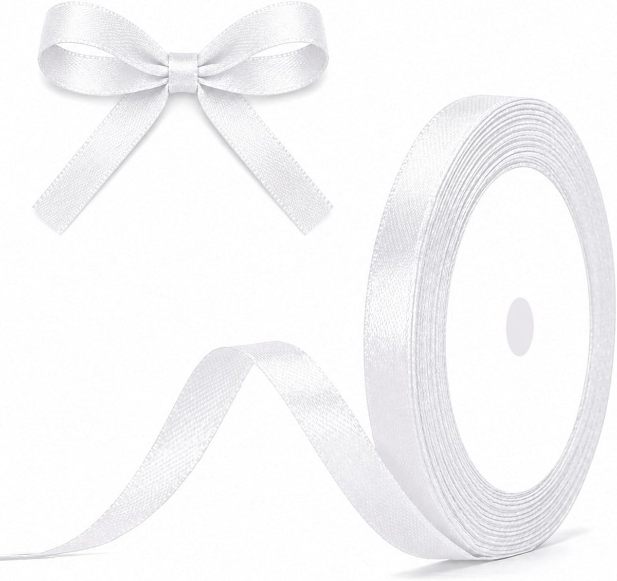 Decoratieve Witte Satijnen Lint van 10mm, 22m voor Cadeauverpakking, Knutselen en Versiering