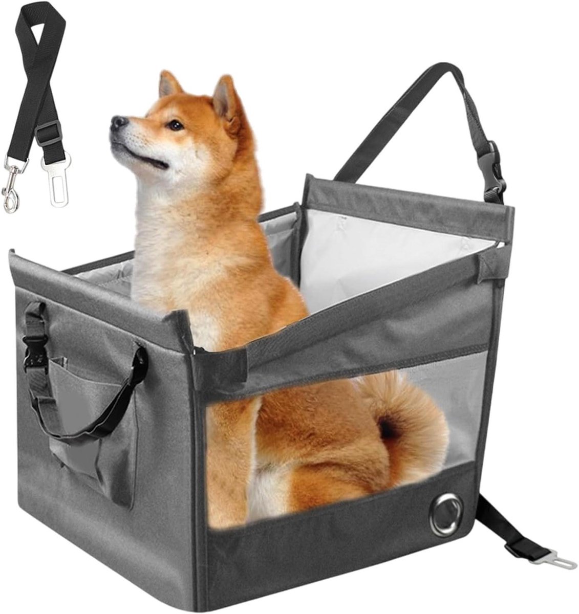 Hondenzitje Auto - Hondenstoel Puppy - Veilig Reizen - Ademend Gaas Ontwerp - 48x46x45cm - Grijs
