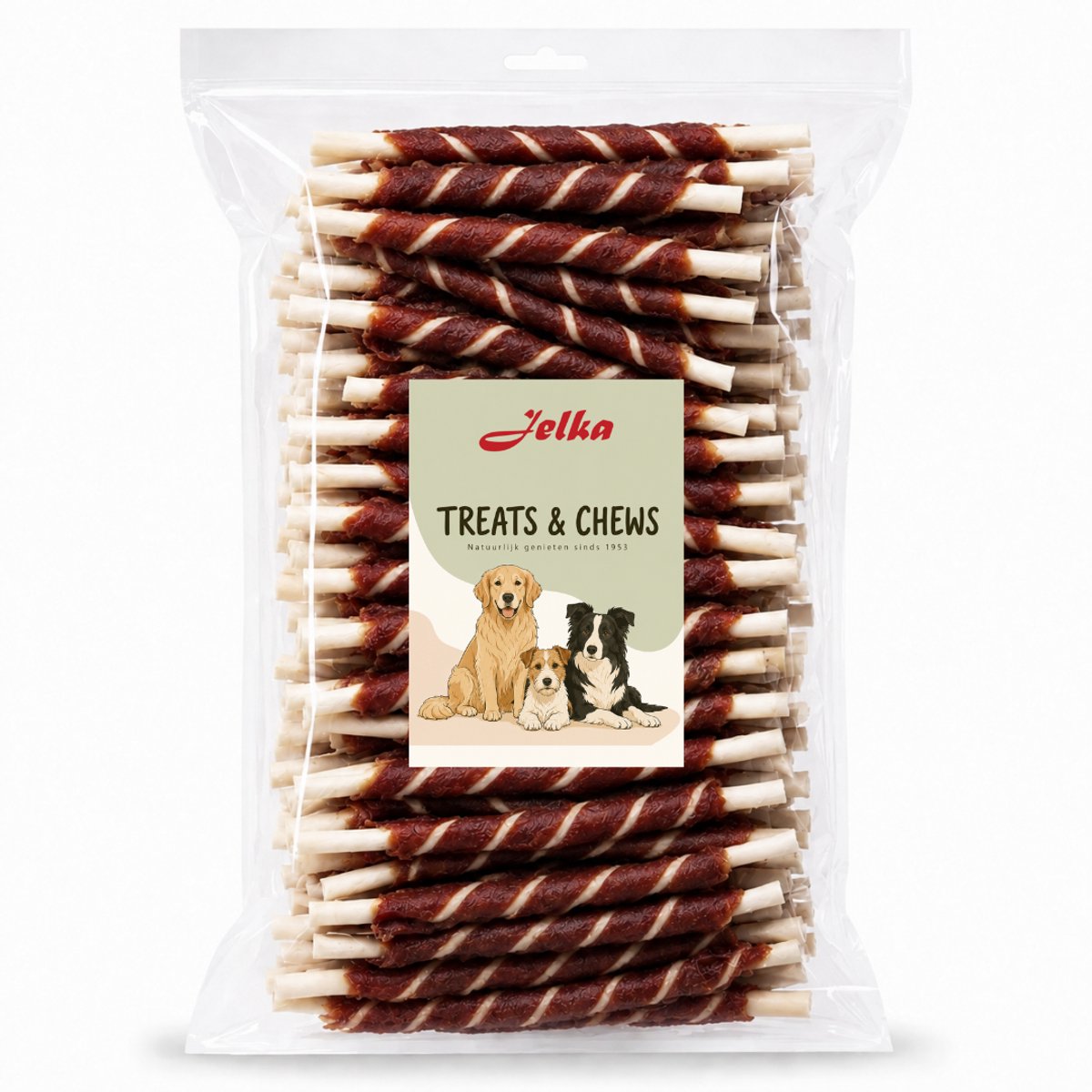 Jelka kauw staafjes marbled beef gedraaide sticks met beef - Honden snack - 12.5cm - 1kg - 100st