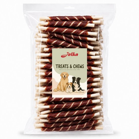 Jelka kauw staafjes marbled beef gedraaide sticks met beef - Honden snack - 12.5cm - 1kg - 100st