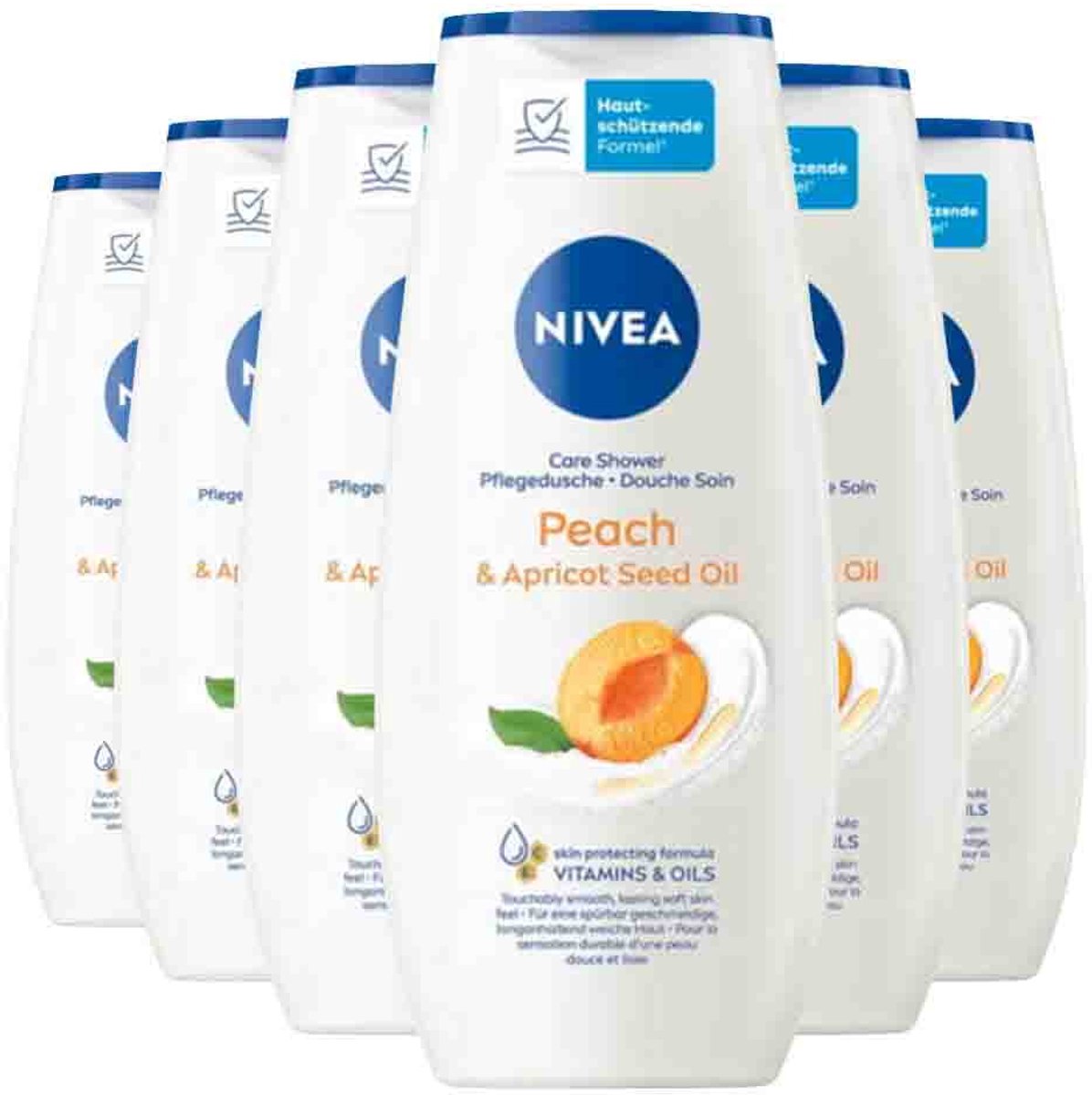 NIVEA Douchegel Peach & Apricot Seed Oil - 6 x 250 ml - Voordeelverpakking