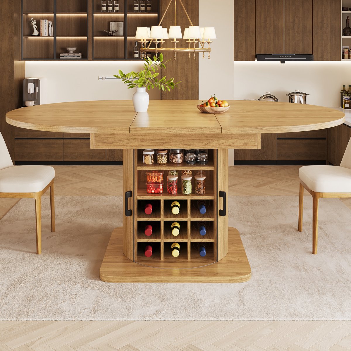 Wishdor Uitschuifbare eettafel met opbergruimte - MDF - metaal - naturel lichtbruin - 118-158 x 118 x 76 cm