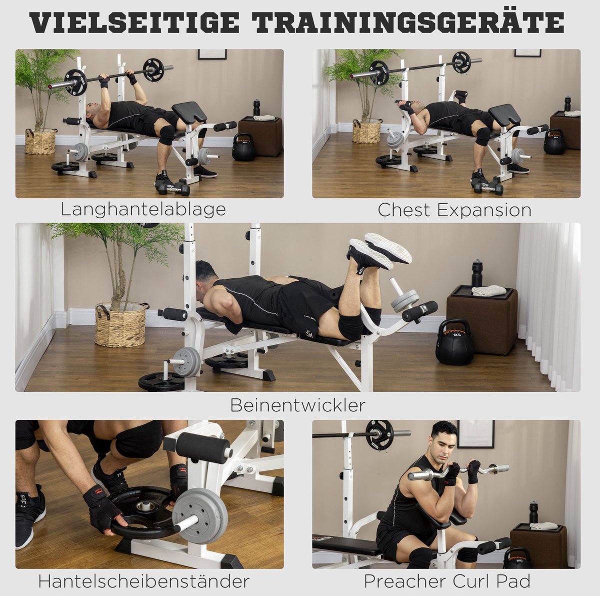 COVREO Halterbank 180x134x136 cm zwart staal, verstelbaar voor krachttraining