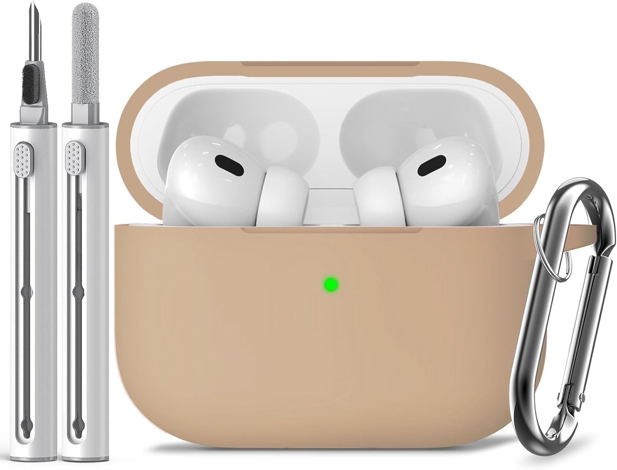 Siliconen Beschermhoes voor AirPods Pro 1e/2e Generatie - Lichtbruin, Unisex Ontwerp met Schoonmaakset en Duurzame Bescherming