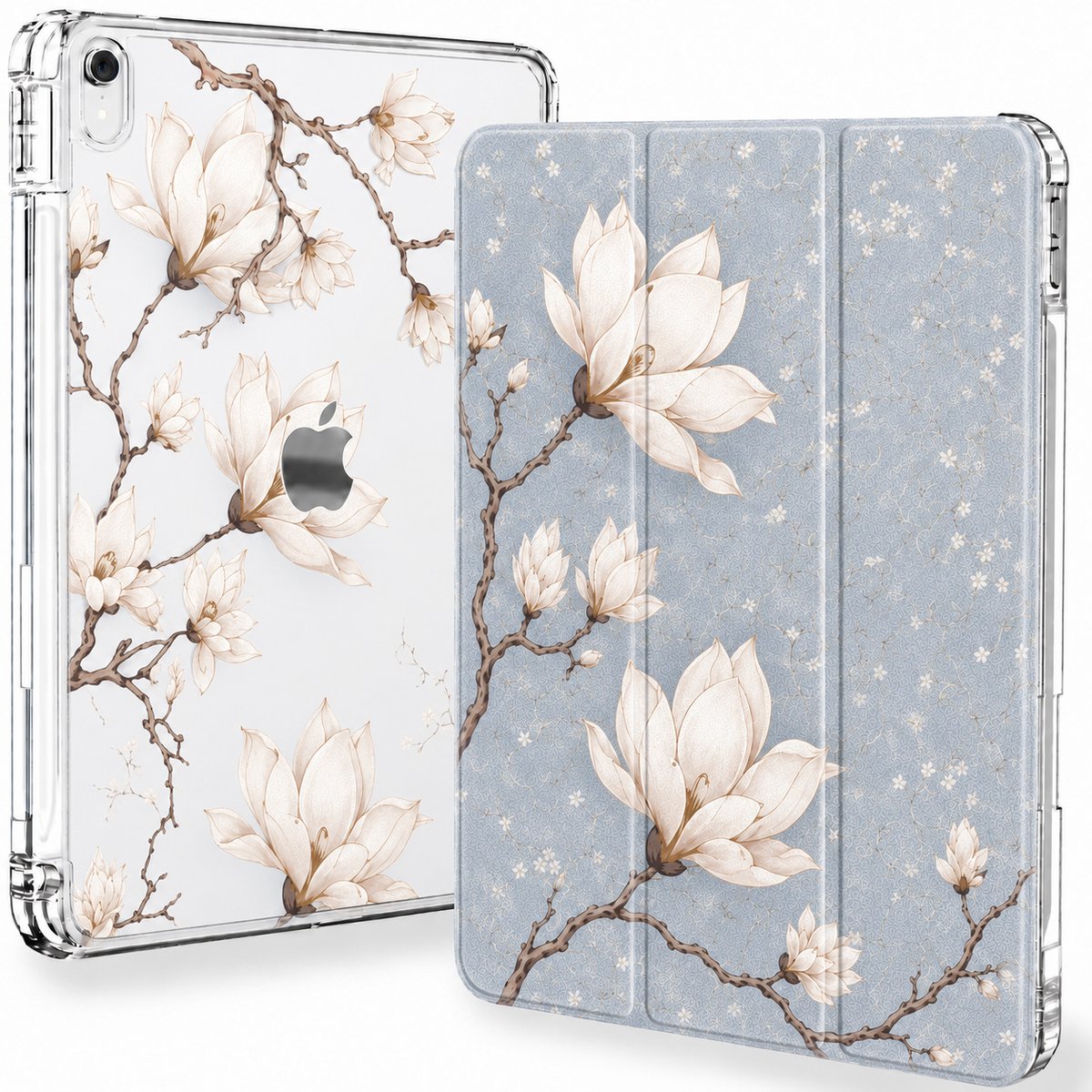 Sounix Tablet hoes geschikt voor Apple iPad 11 (2025) A16 / Apple iPad 10.9 (2022) - Hoesje met Pencil Houder Uitsparing - Witte magnolia