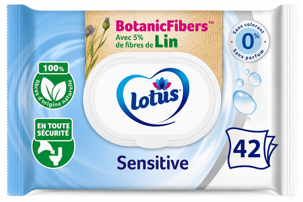 Lotus Sensitive Wet Toilet Paper - Zonder kleur- of geurstoffen - 100% natuurlijke FSC-vezels - 42 stuks