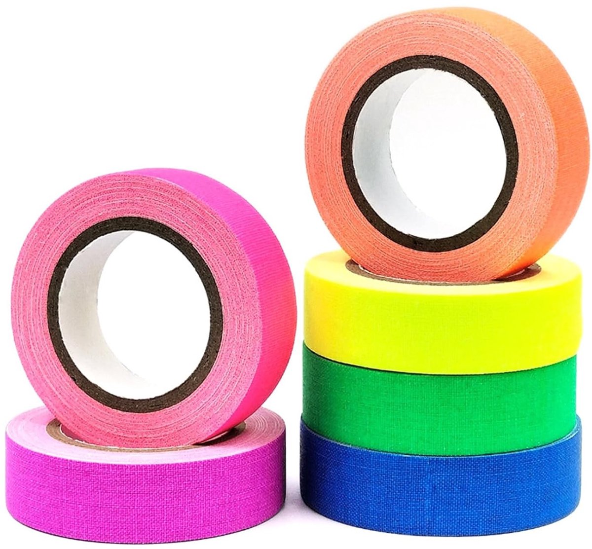 Kleurrijke neon plakband rollen, fluorescerende tape voor feestdecoratie, Halloween en Kerstmis, 5 m x 15 mm, schrijfbaar en oplichtend