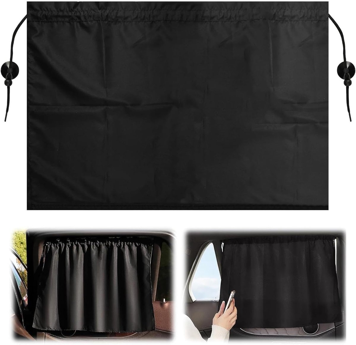 Bobypet - Auto zonnescherm zijruit - Set van 2 - Met zuignap - Universele zonwering - UV-bescherming tegen hitte en verblinding - Voor zijruiten van de auto - 66.5*44cm - Zwart