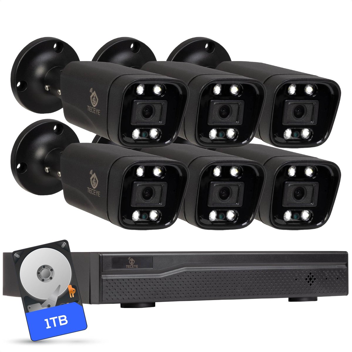 Teceye Compleet Camera Beveiliging Set met 6x POE Camera - 1TB - Beveiligingscamera - Beveiligingscamera binnen - Beveiligingscamera buiten - CCTV Camera systeem - Beveiligingscamera set - Bewakingscamera set