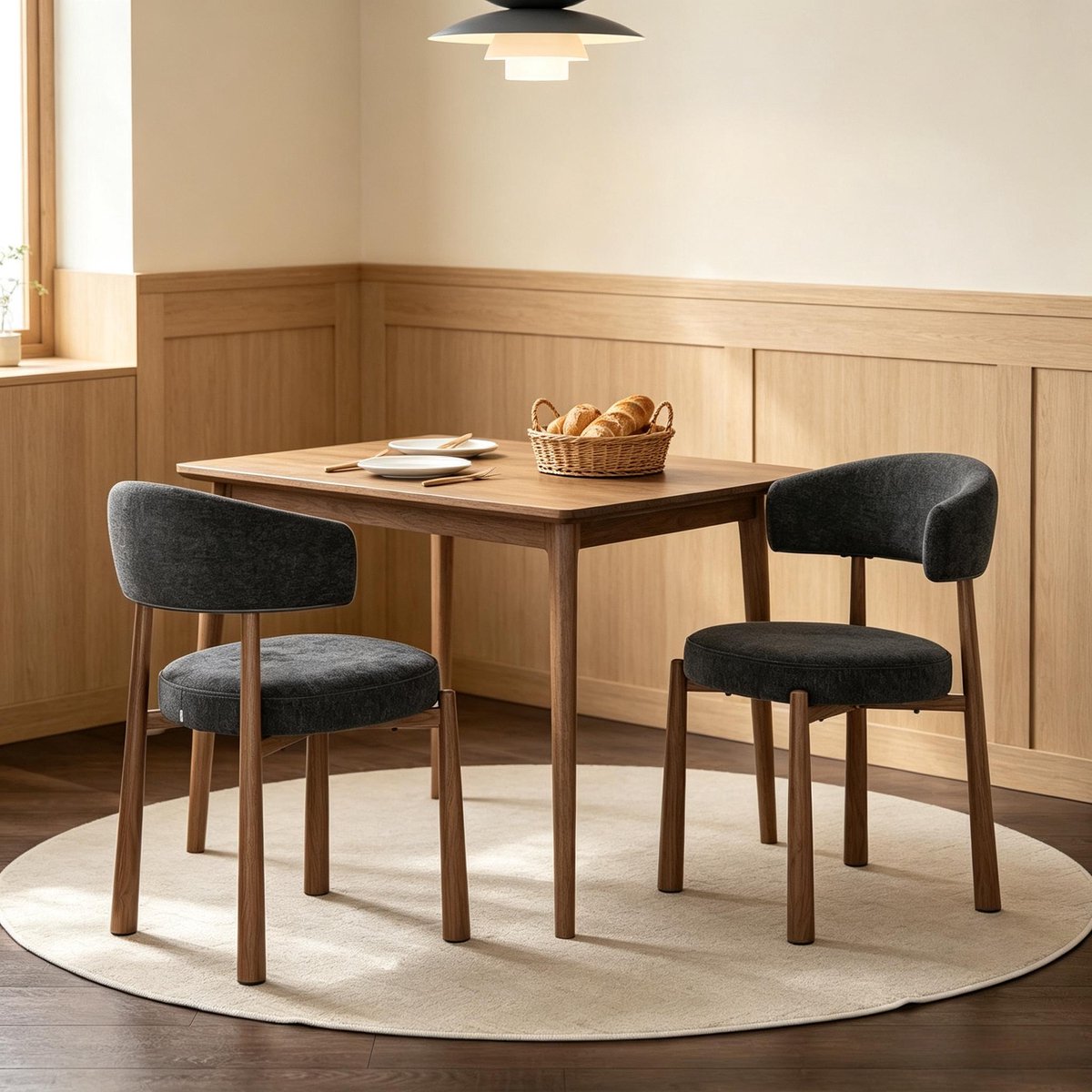 MIVRAY Eetkamerstoel 47 x 48 x 81 Cm Met Armleuningen Comfortabele Chenille Stoel Met Metalen Onderstel Voor Eetkamer Retro Zwart