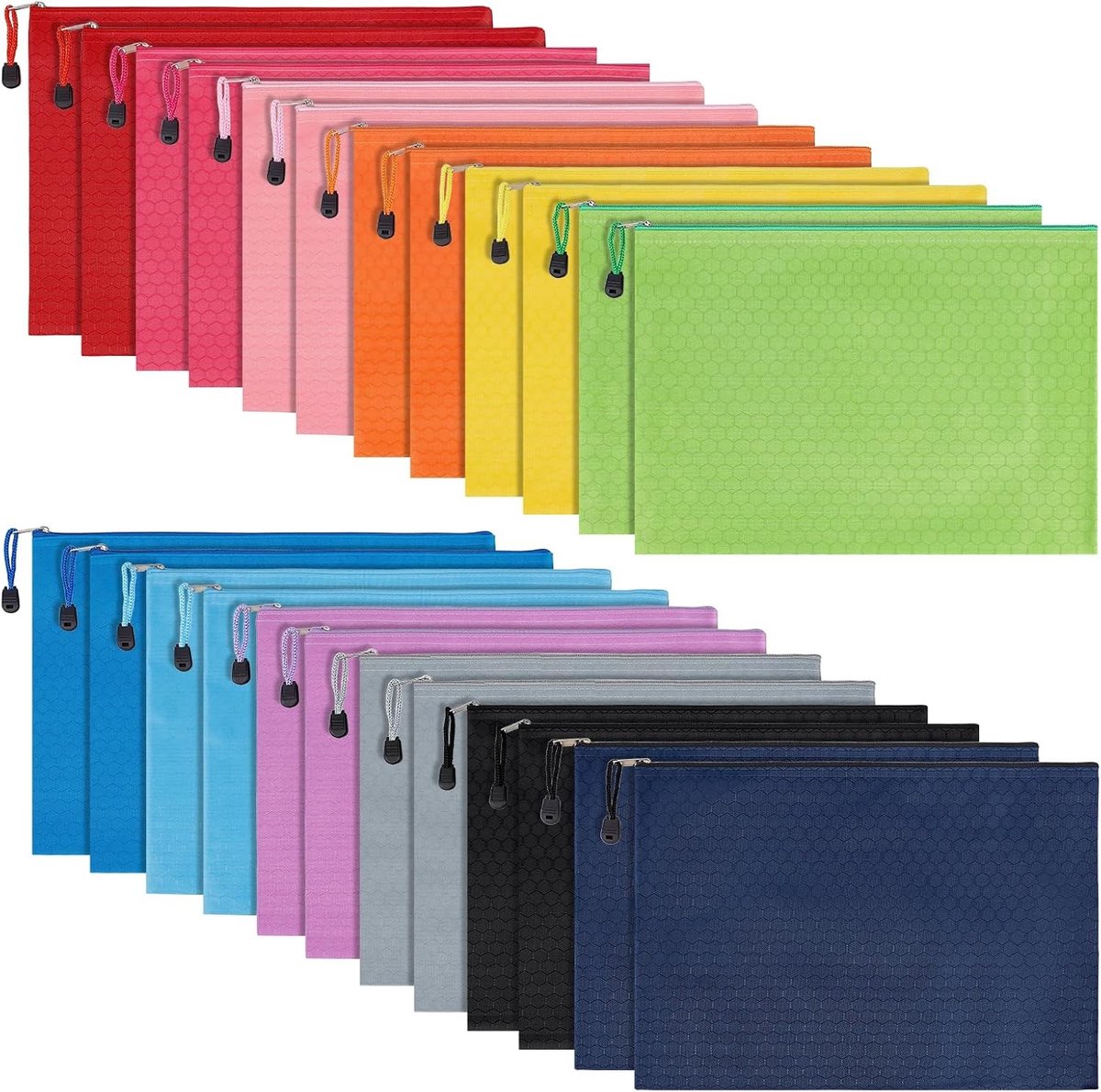 Stoffen ritsvakken in 12 kleuren, rechthoekig A4-formaat voor documenten, organisatie en opslag, 24 stuks, 24 x 33 cm