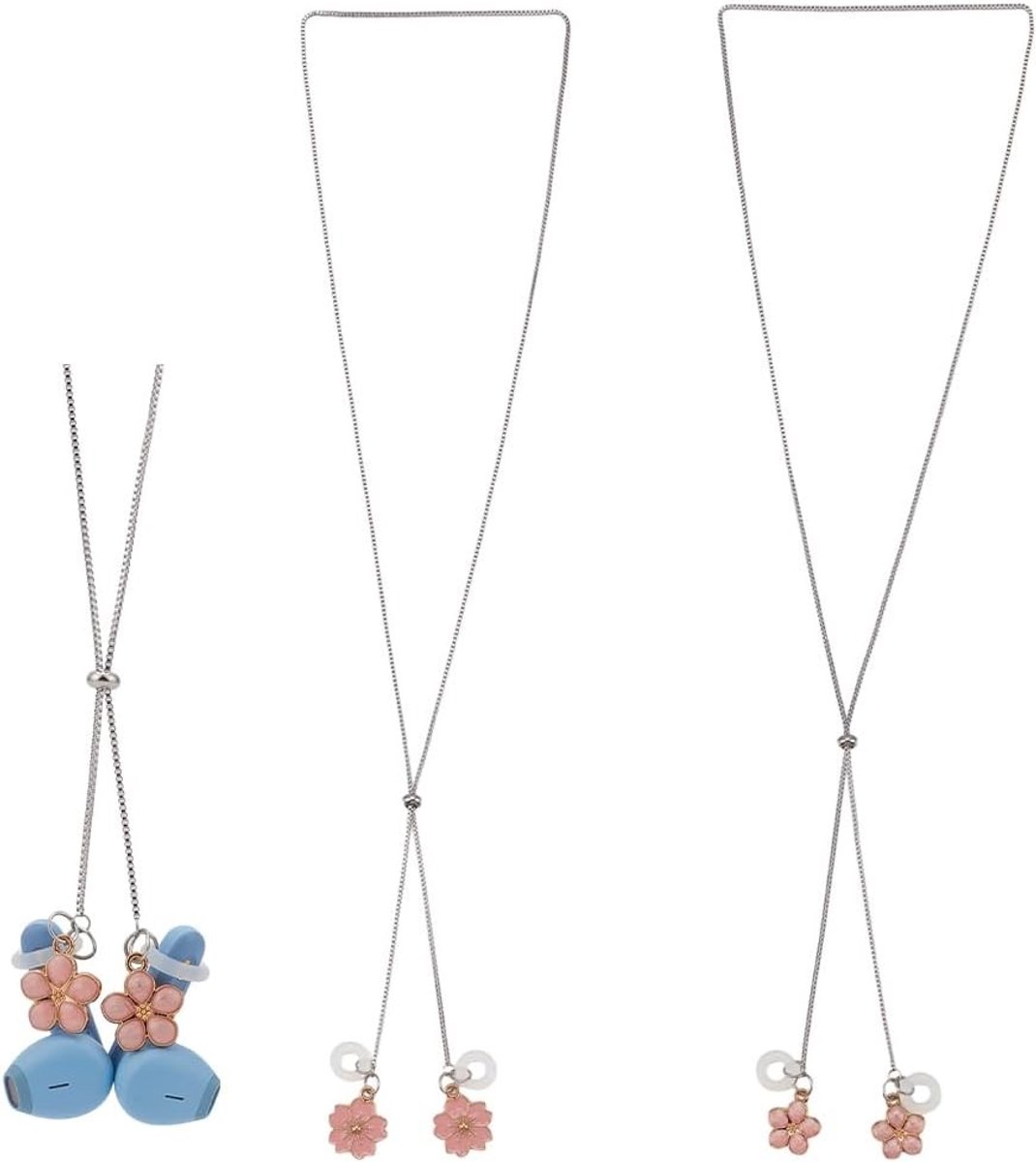 Set van 2 Oordopjes Kabelstrips met Anti-Verlies AirPods Kettinghouder en Sakura Hanger, Verstelbare Oordopjes Snoer Geschikt voor AirPods Pro 3 2 1, Ideaal voor Reizen en Organisatie