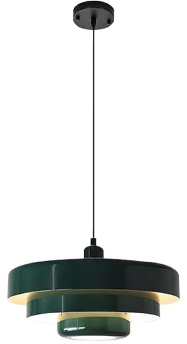 Hanglamp Vintage Groen - Zwart snoer - Retro Taartvorm - Metaal - Moderne uitstraling - inclusief lamp