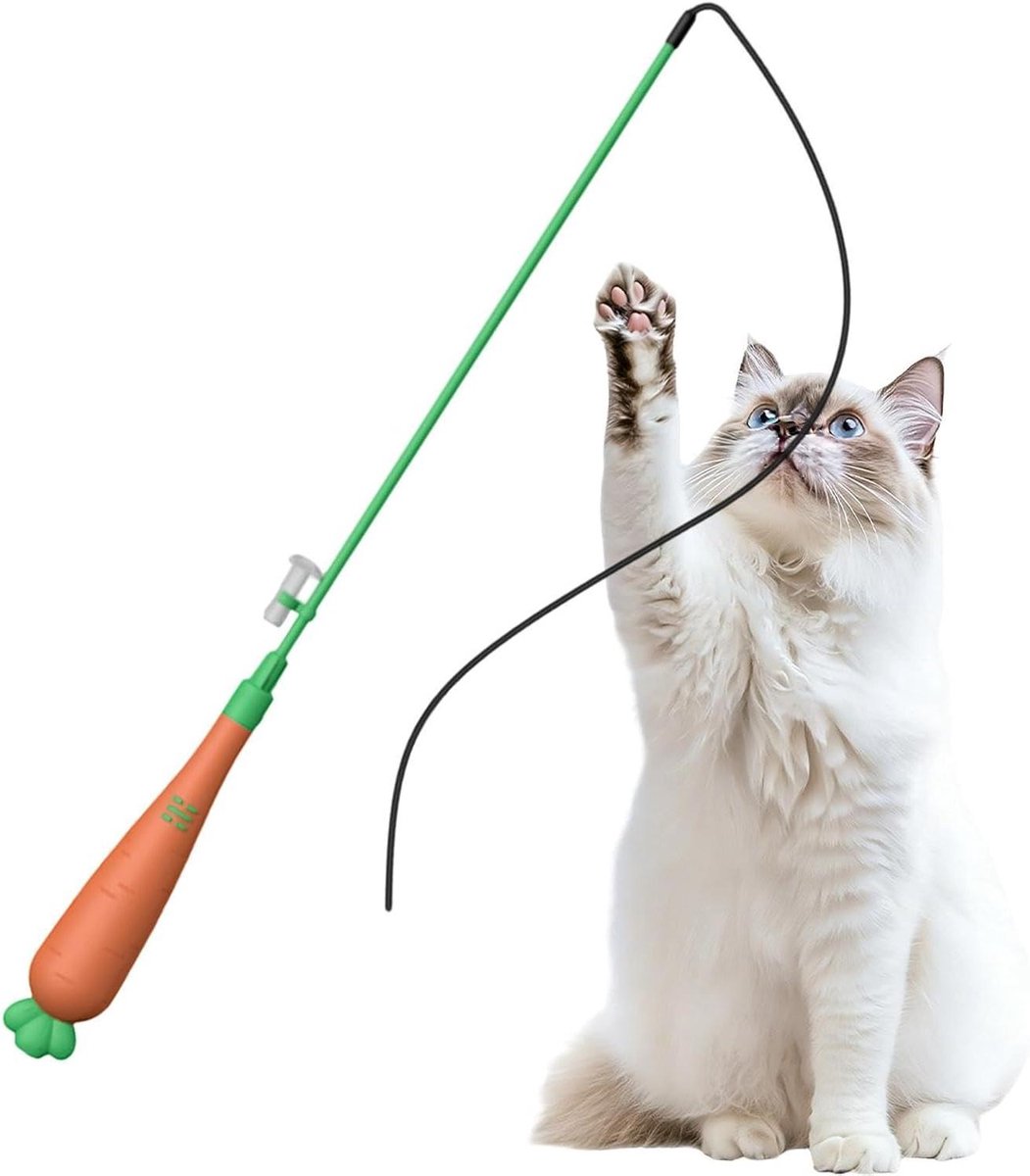 Kattenhengel met Licht - Speelgoed Hengel Kat - Voorkomt Verveling - Wortelvormige Handgreep - 47 x 3.6 cm - Oranje