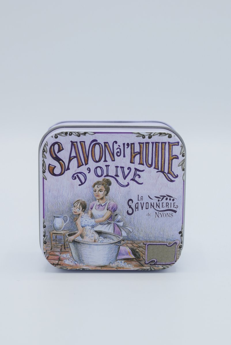 Blikje en zeep Bain 100 gram - rozenzeep - La Savonnerie de Nyons