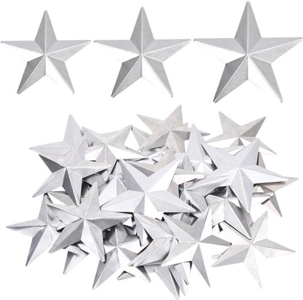 Decoratieve Metalen Sterren - Kerstboom Decoratie - Zilver - Vintage - 3D Sterren - Ambachtelijke Benodigdheden - Geschikt voor Feestdagen - Zilverkleurig - 30 Stuks - 75/80/90mm