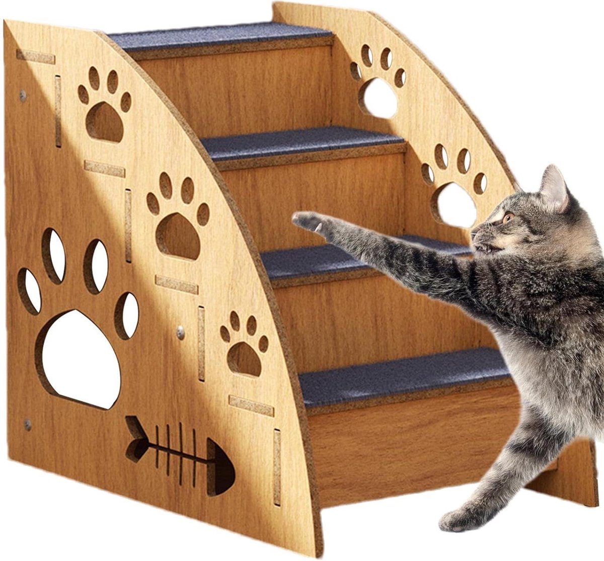 Hondentrap voor bed - Huisdier trap - Ondersteuning huisdieren - Antislip tapijt - 30x40x45 cm - Meerkleurig