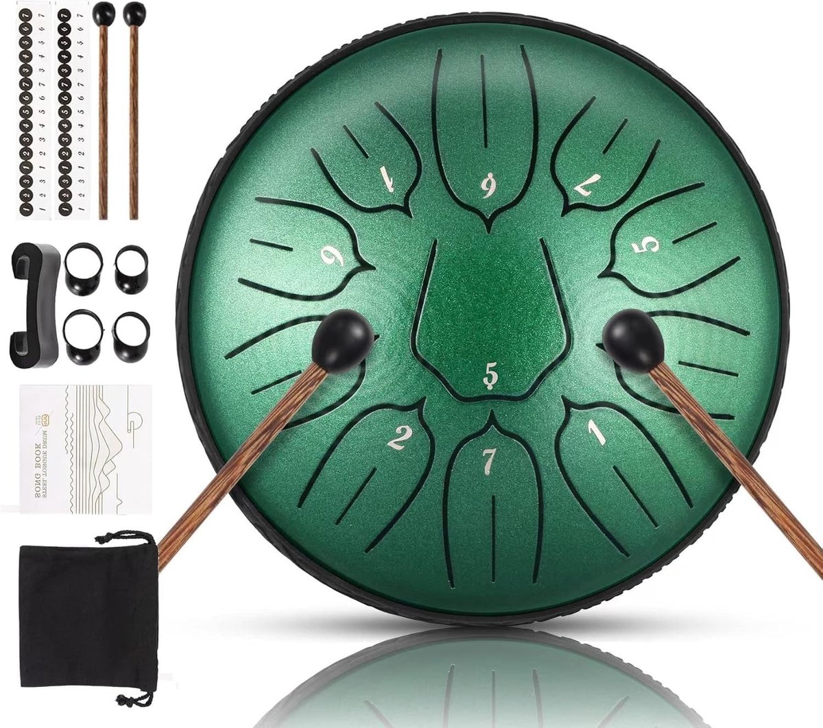 Tongue drum - Jadegroen - 15 cm - Stalen 11-tonig slaginstrument - Voor beginners en meditatie