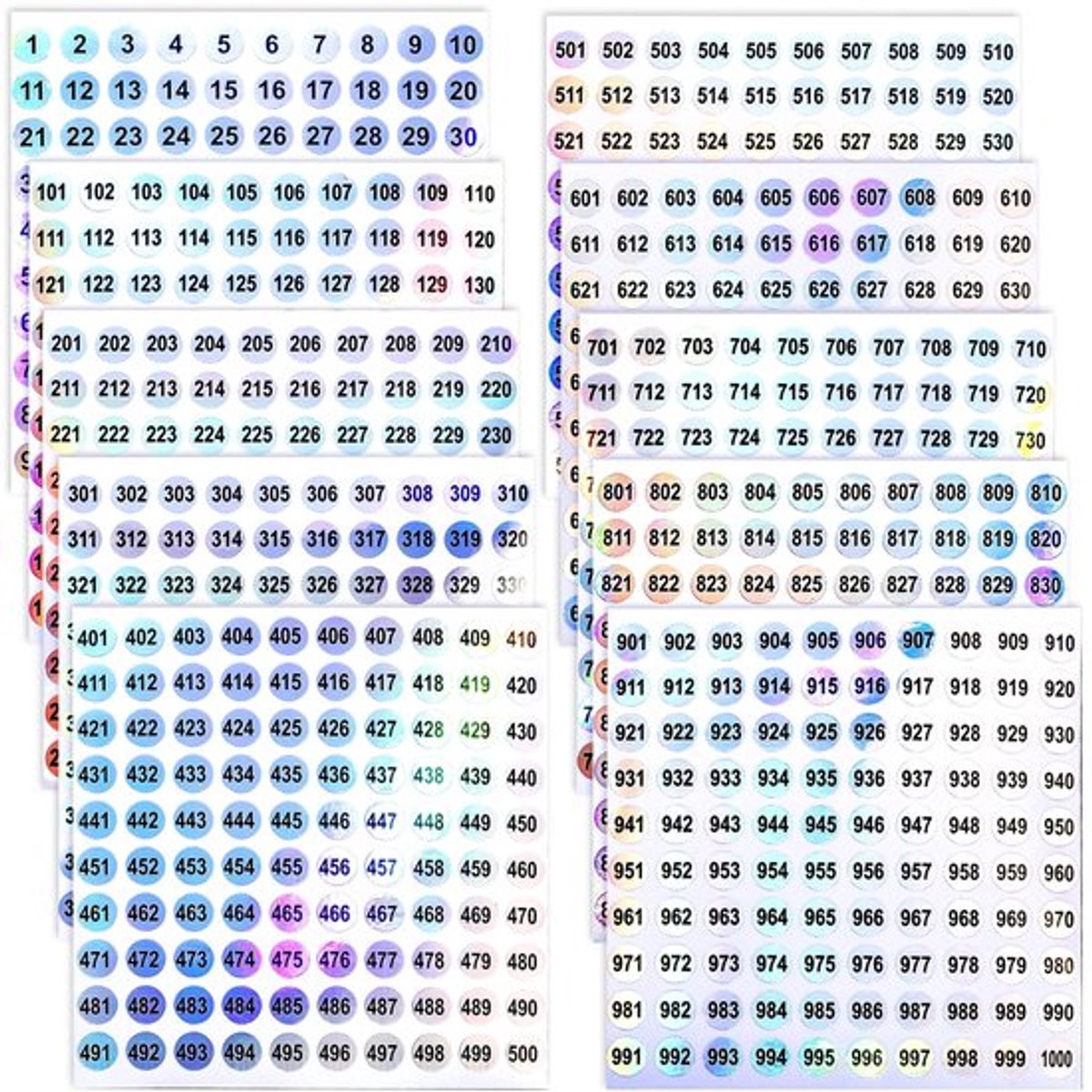 Stickers Ronde Waterproof - 10 Stuks - Holografisch - Vinyl Labels - Nummering 1 tot 1000 - Geschikt voor Organiseren - Label