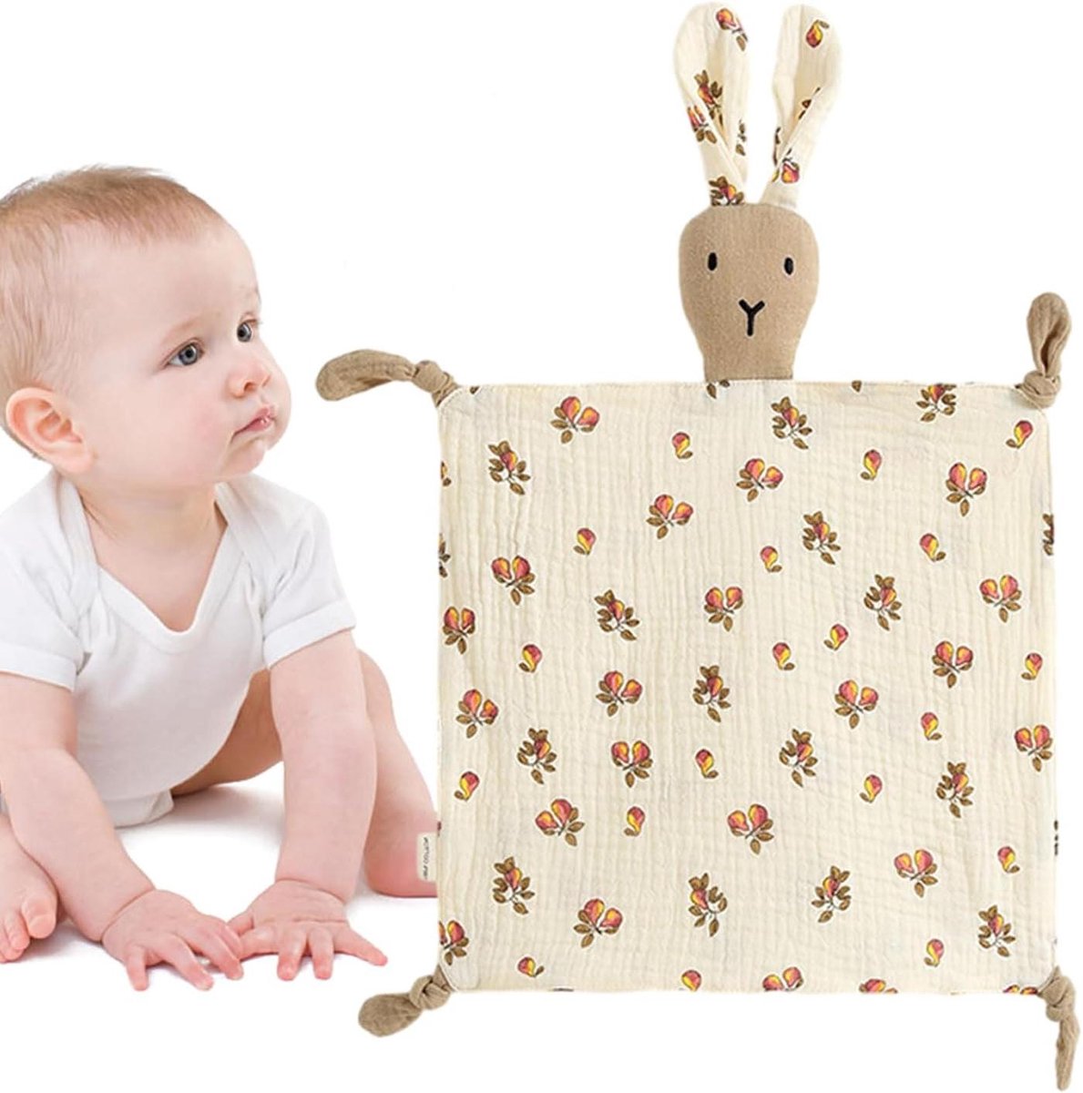 Veiligheidsdeken Konijn - Knuffeldoekje Baby - Baby Kalmeren - Dubbele Mousseline - 27 cm - Wit