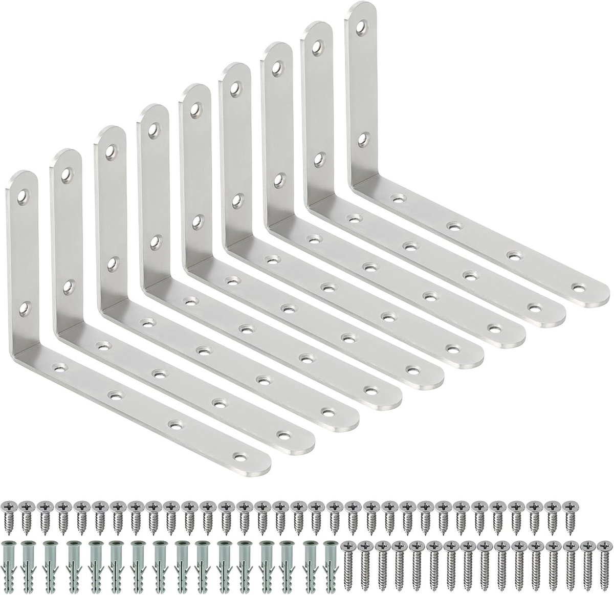 8 Stuks Hoekbeugels voor Wandmontage, RVS Geborsteld, Ideaal voor Floating Planken en Draagborden