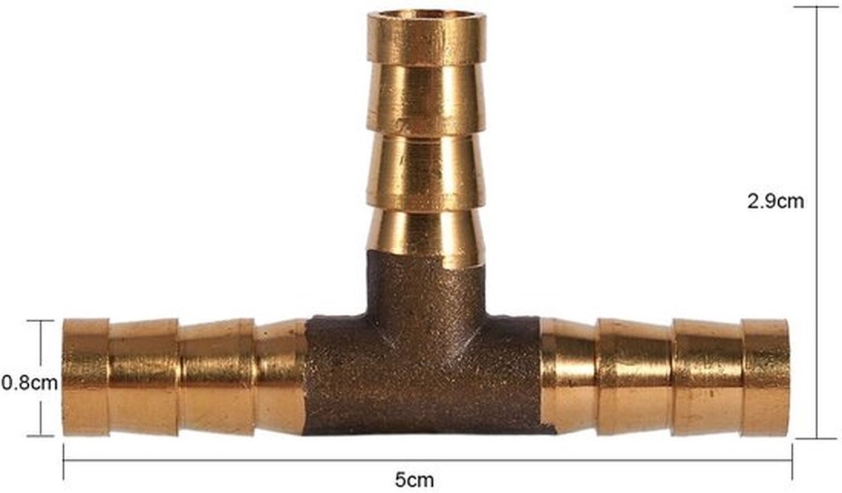 T-Stuk - 3-Weg Slangverbinding - Messing - Temperatuurweerstand 100°C - Diameter 6/8/10/12 mm - Testdruk 1 MPa - T-stuk Verbinding