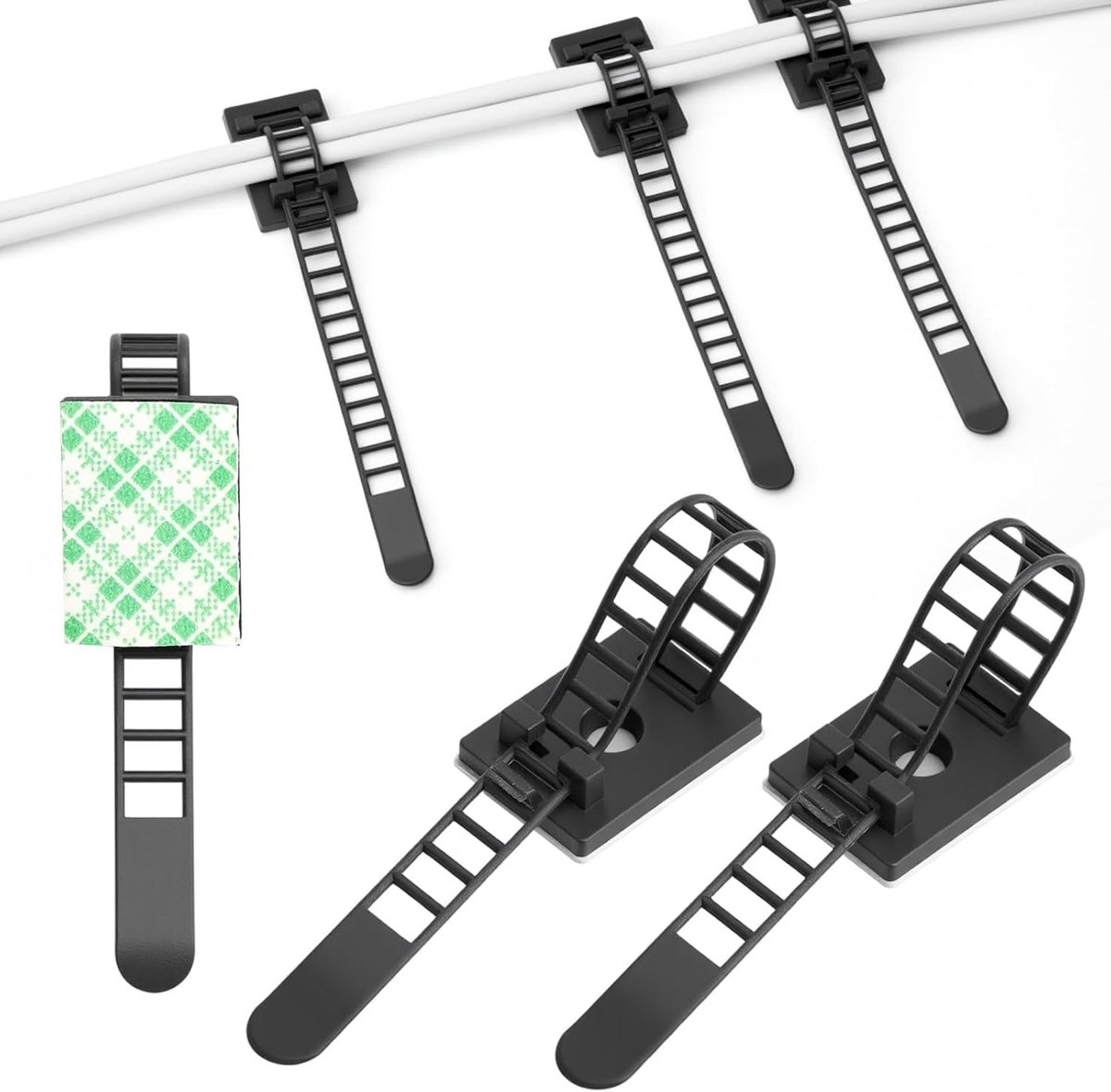 Kabelbinders en clips - Draad organizers - Netjes organiseren - Verstelbaar en herbruikbaar - 50 stuks - Zwart