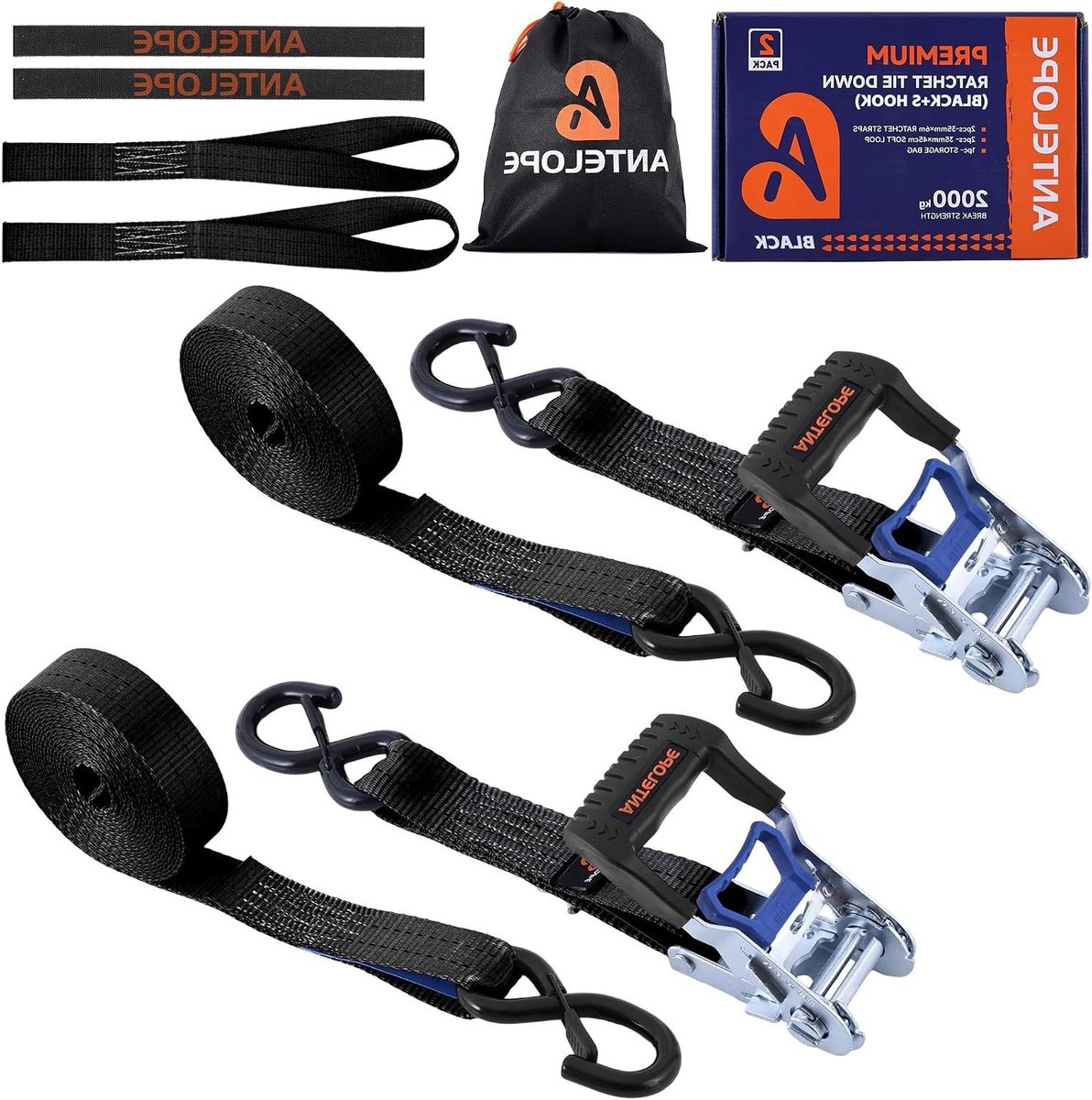 Spanbanden met ratel - Sjorbanden set - Lading zekeren - Dubbele haak - 6 meter - Zwart