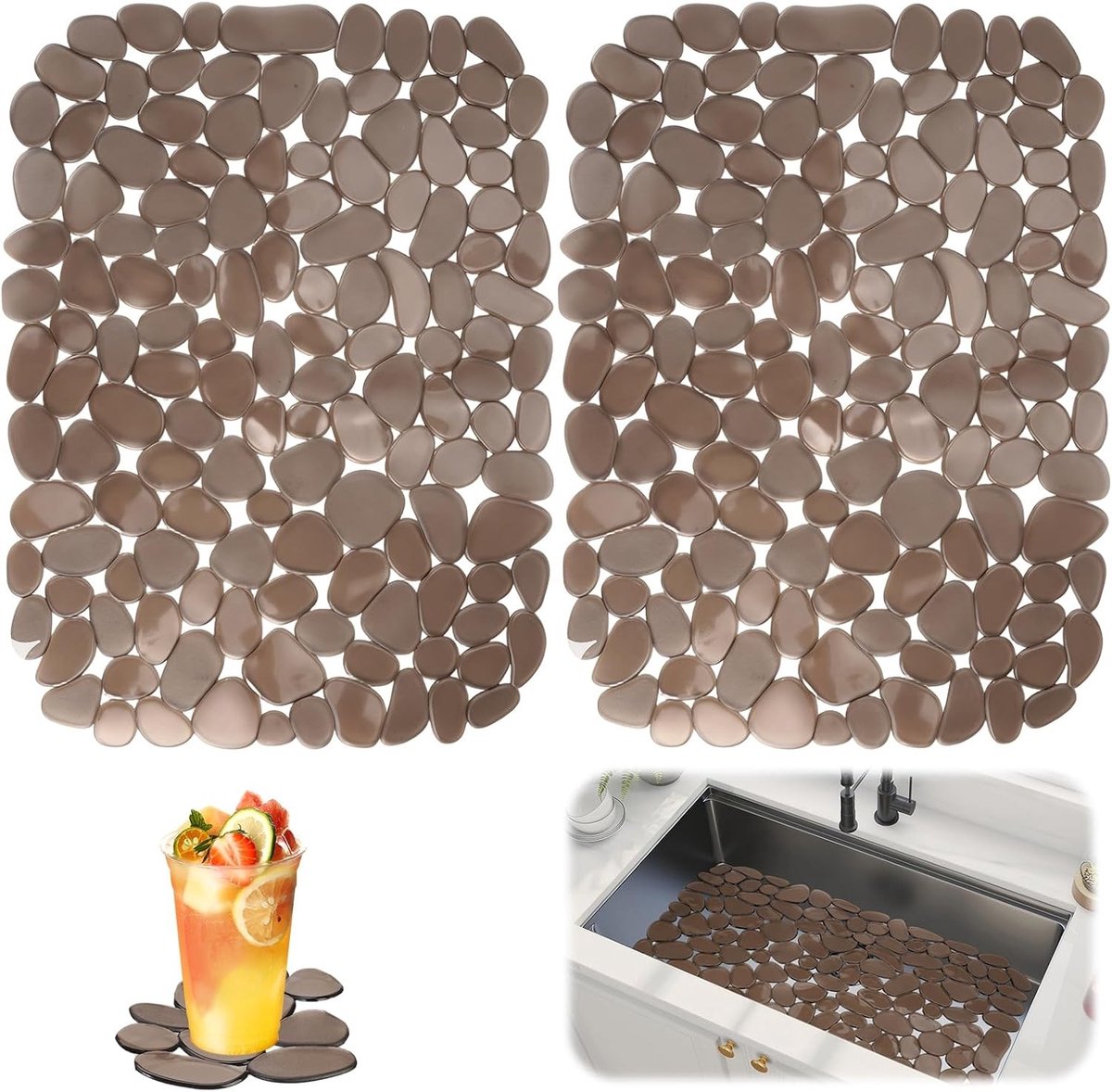 SnelShoppen - 2 Stuks Afvoerfolie 40x30cm Afvoer Mat Aangepast Snijmat | PVC Afvoer Bescherming in Kiezelvorm, Afvoer Mat voor Servies, Glaswerk