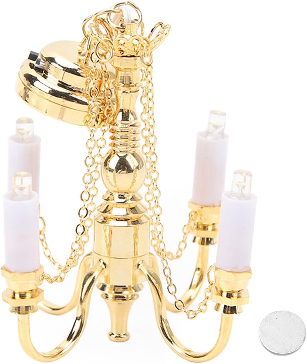 Miniatuur Lamp 1/12 Batterij Aangedreven Gouden Afwerking voor Poppenhuis Decor, Vintage Interieur en Miniaturen Verzamelaars