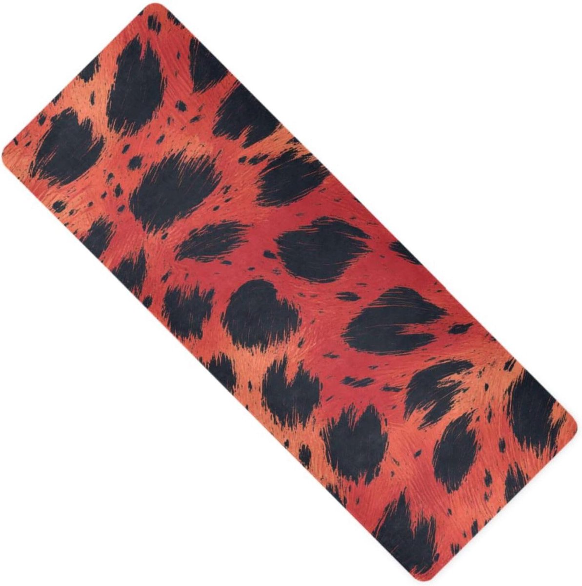 Yoga Mat - Fitness Mat Oefenmat - Thuis Sporten - Antislip Natuurlijk Rubber - 180x66 cm - Dierenhuid Luipaard Rood Zwart