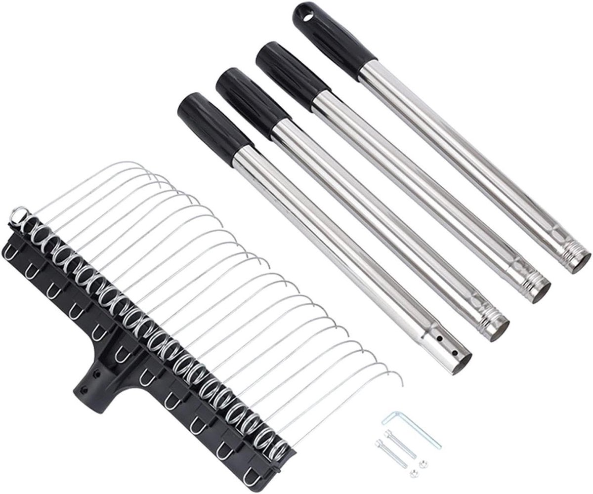 Gazonhark Stalen Tanden - Bladhark Grashark - Tuinonderhoud Bladeren Verzamelen - Verstelbare Steel - 98-160 cm - Metaal