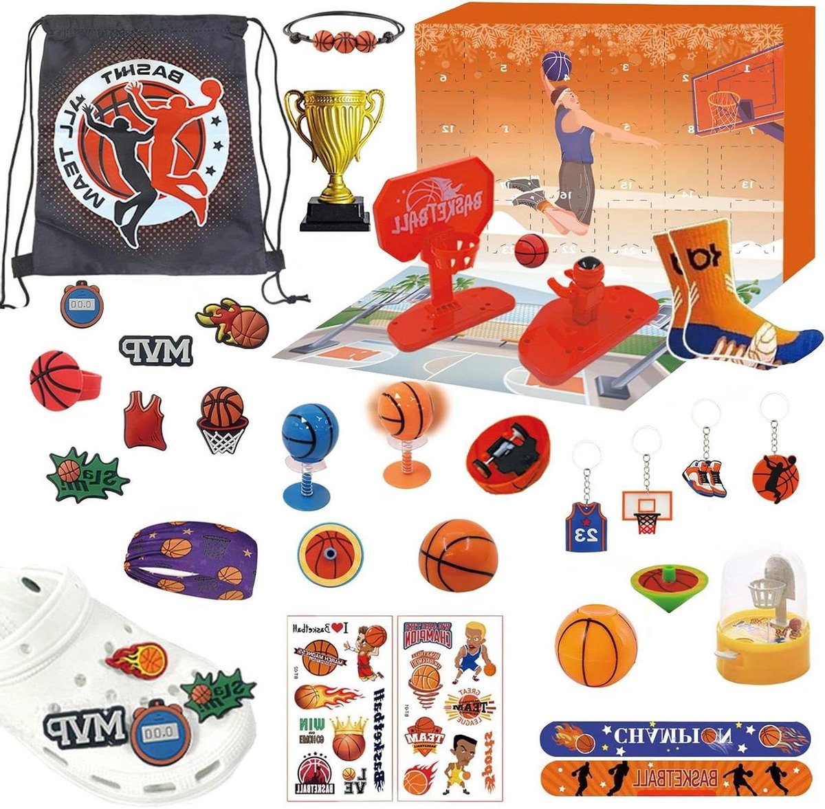 Kerst Aftelkalender Basketbal - Adventskalender Basketbal - Feestdagen Activiteiten - DIY Basketbal Thema - 34 x 24 cm - Meerdere kleuren