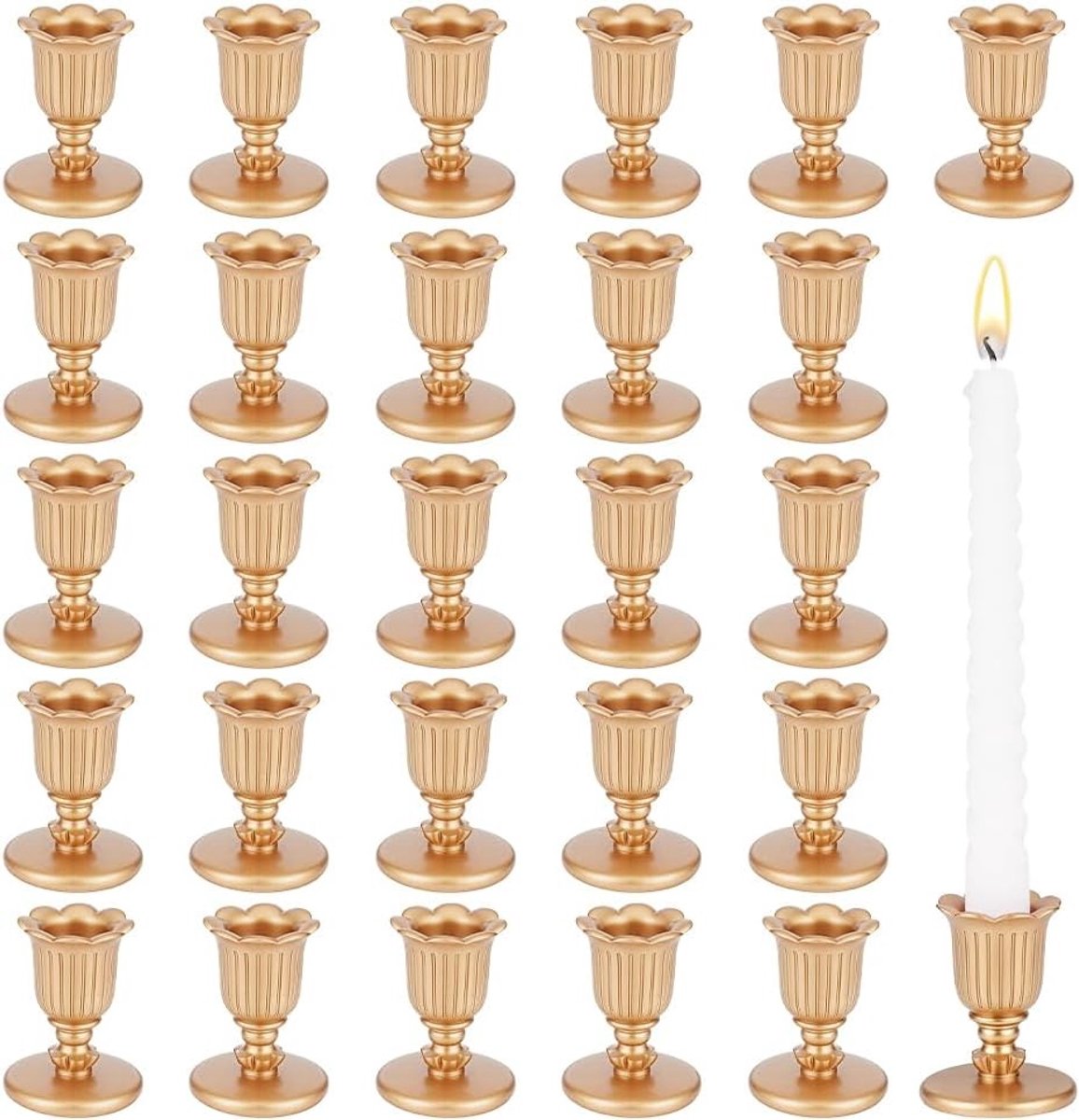 Vintage Kaarsenhouders Set van 24 Stuks, Gouden Kaarsenstandaards voor Bruiloft, Feest en Thuisdecoratie, 4.8x6cm