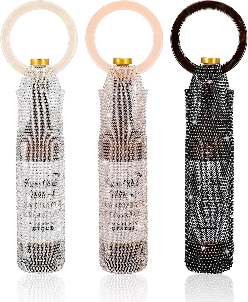 Wijnzakjes met Strass en Handvatten - 3 Stuks Mesh Wijn Tassen voor Feestjes, Picknicks en Cadeaus